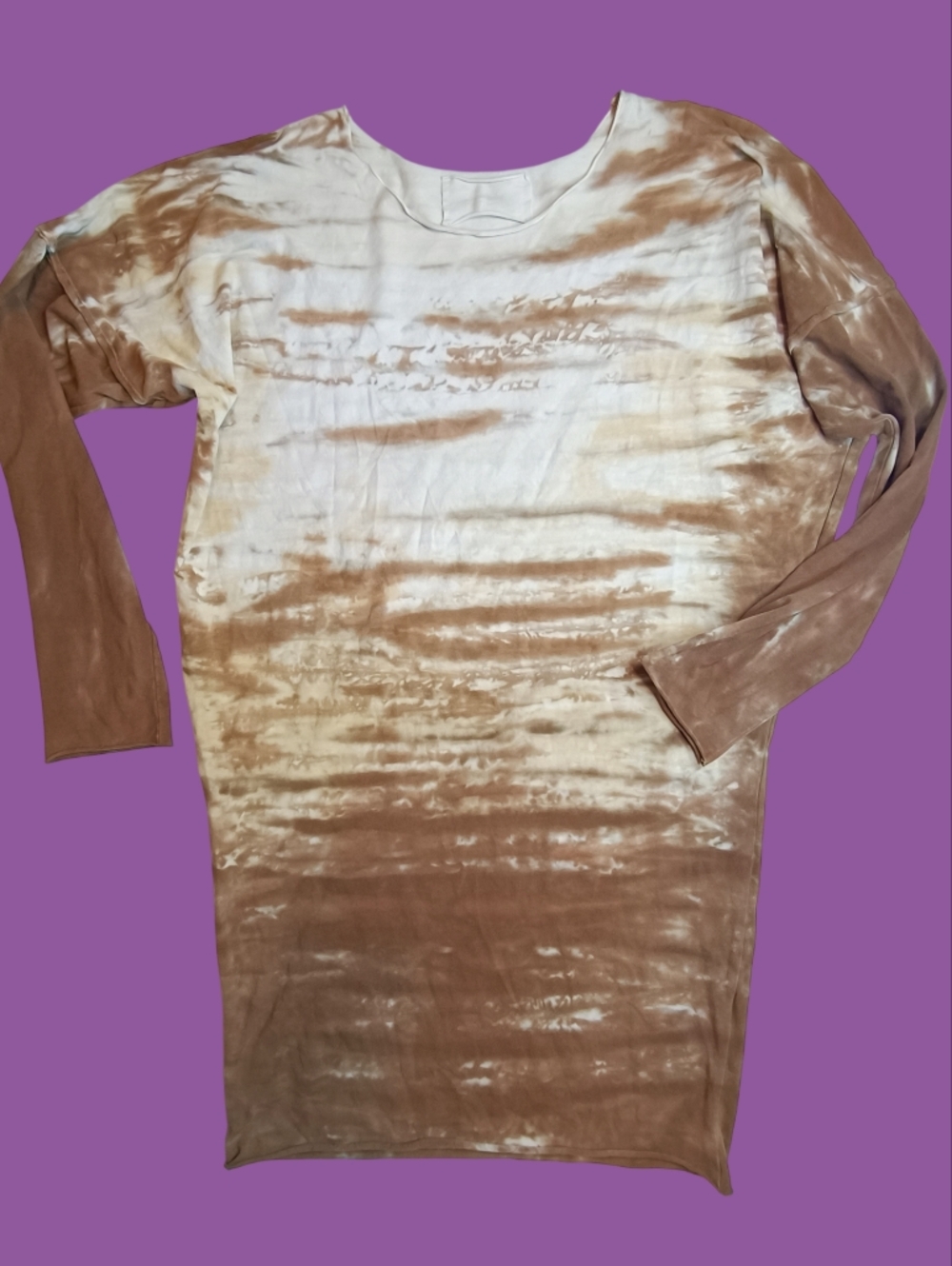 PJ Harlow Rock Cotton Hand Dyed Long Sleeve Tunic Dress Brown Supima Cotton OS